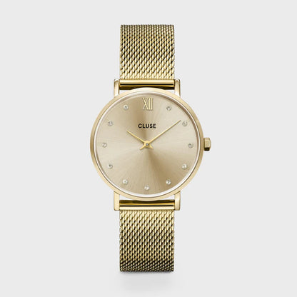 Minuit Watch Mesh Crystals, Full Gold Colour