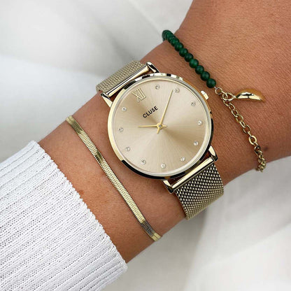Minuit Watch Mesh Crystals, Full Gold Colour