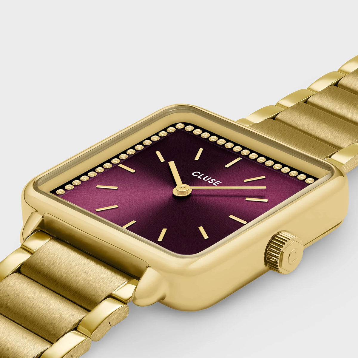 La Tétragone Watch Steel, Wine stones, Gold Colour