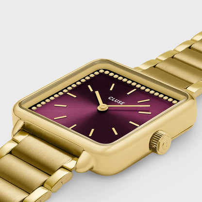 La Tétragone Watch Steel, Wine stones, Gold Colour