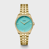 Cluse Féroce Petite Watch Steel, Leaf Texture Pool Blue, Gold Colour