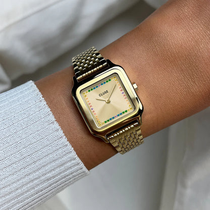 Gracieuse Petite Watch Steel, Rainbow stones, Gold Colour