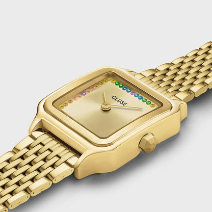 Gracieuse Petite Watch Steel, Rainbow stones, Gold Colour