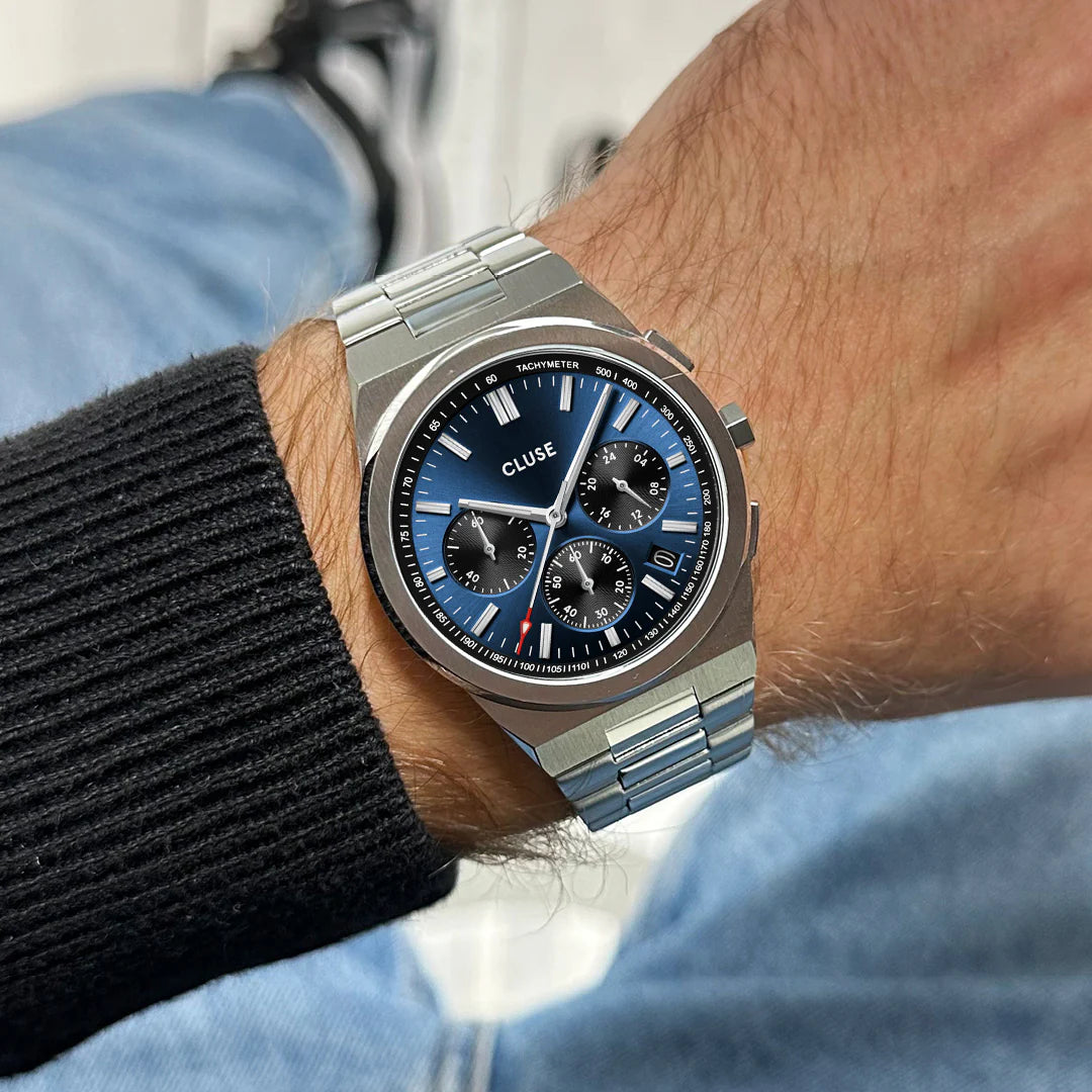 Vigoureux Chrono Watch Steel, Dark Blue, Silver Colour