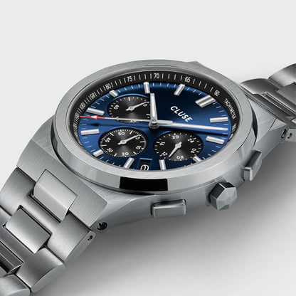 Vigoureux Chrono Watch Steel, Dark Blue, Silver Colour