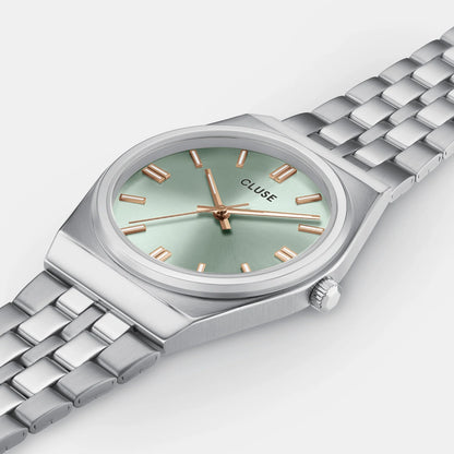 Retro 70's Watch Steel, Sage Green, Silver Colour