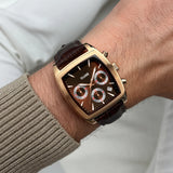 Quartaut Chrono Watch leather, Brown, Rose gold Colour