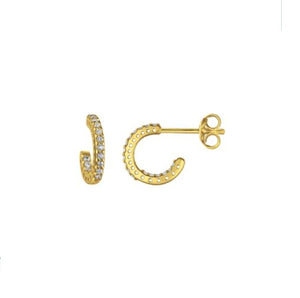 Dew Golden Pavé CZ Huggie Style Stud Hoop Earrings