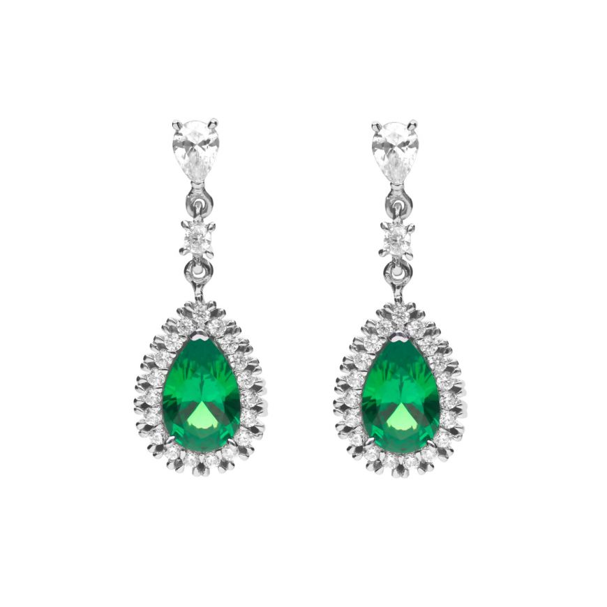 DF Green Diamonfire Zirconia Teardrop Earrings With Pave Surround