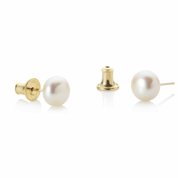 Jersey pearl Yellow gold Button Pearl Stud Earrings 7mm