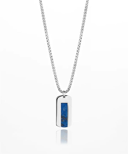 Pig & Hen Dog tag necklace Lapis-Lazuli | Silver