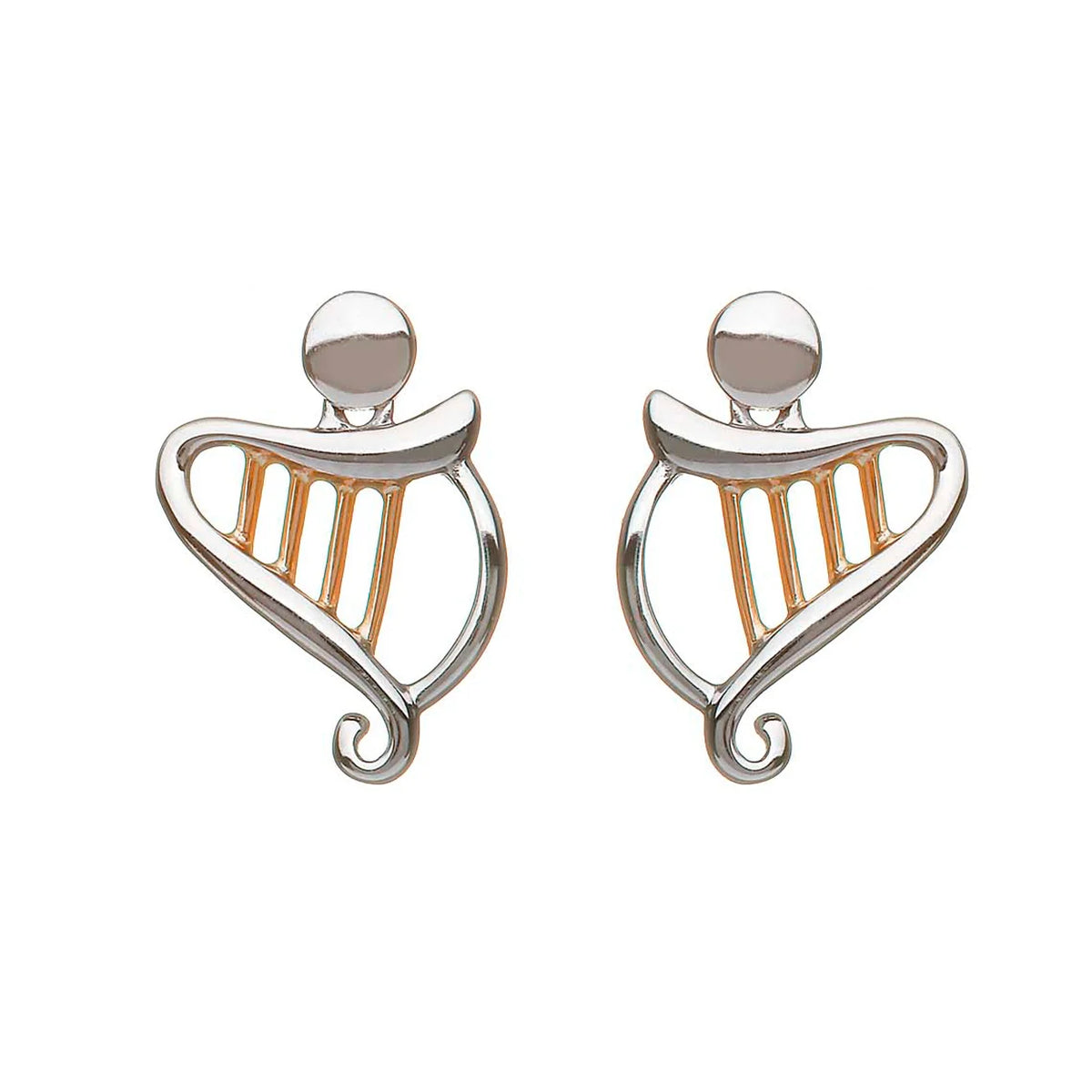 House Of Lor Silver Gold Celtic Harp Earrings
