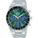 LORUS SOLAR CHRONOGRAPH GENTS STAINLESS STEEL GREEN DIAL BRACELET