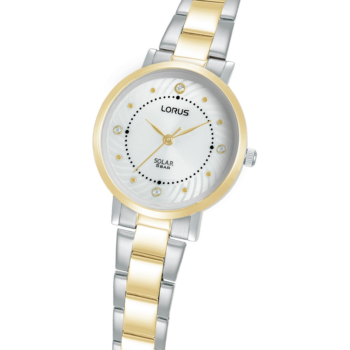 LORUS SOLAR LADIES TWO TONE SILVER DIAL BRACELET WATCH