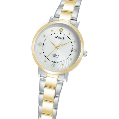 LORUS SOLAR LADIES TWO TONE SILVER DIAL BRACELET WATCH