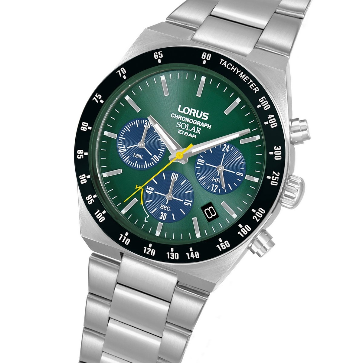 LORUS SOLAR CHRONOGRAPH GENTS STAINLESS STEEL GREEN DIAL BRACELET