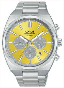 Lorus Gents Sports Chronograph (43mm) Yellow Dial / Stainless Steel Bracelet