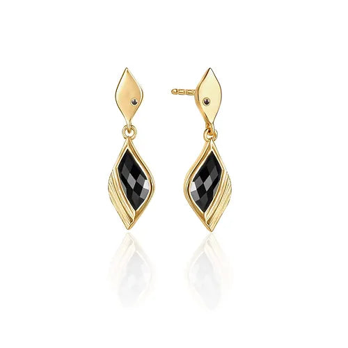 Lustre & Love Strength Onyx Dual Drop Earrings in Gold Vermeil
