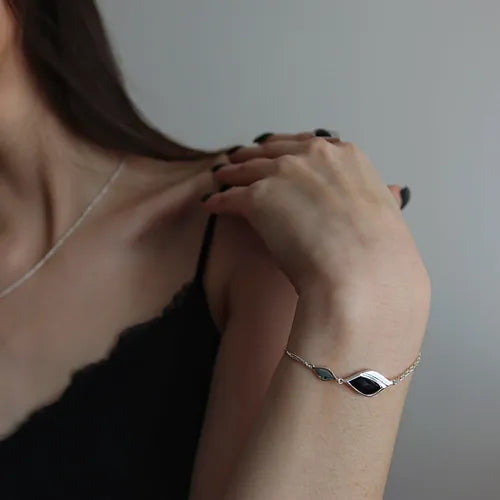 Lustre & Love Strength Onyx Bracelet in Sterling Silver