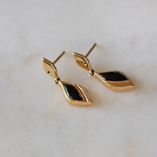 Lustre & Love Strength Onyx Dual Drop Earrings in Gold Vermeil