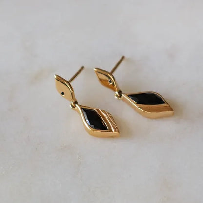 Lustre & Love Strength Onyx Dual Drop Earrings in Gold Vermeil