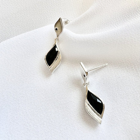 Lustre & Love Strength Onyx Dual Drop Earrings in Sterling Silver
