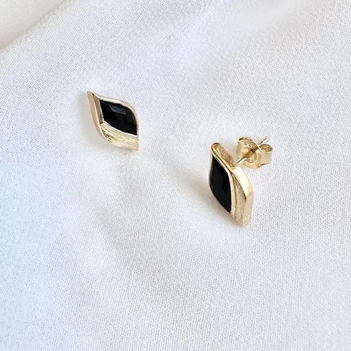 Lustre & Love Strength Onyx Stud Earrings in Gold Vermeil