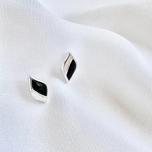 Lustre & Love Strength Onyx Stud Earrings in Sterling Silver