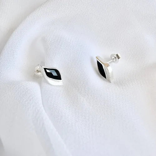 Lustre & Love Strength Onyx Stud Earrings in Sterling Silver
