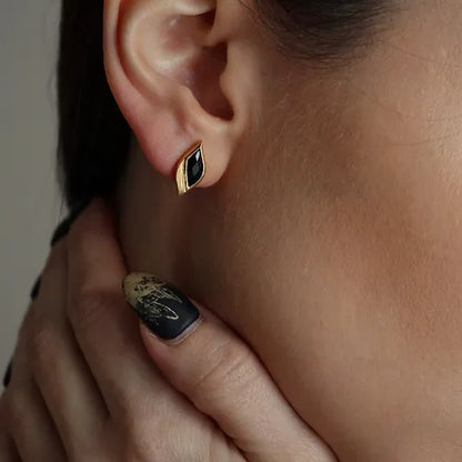 Lustre & Love Strength Onyx Stud Earrings in Gold Vermeil