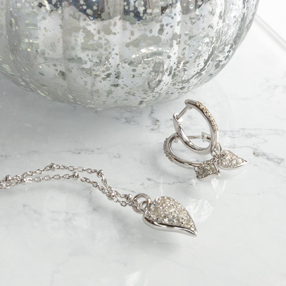 Kit Heath Desire Kiss Precious Pavé WT Heart Hinged Hoop Drop Earrings