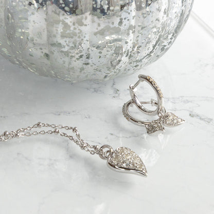 Kit Heath Desire Kiss Precious Pavé WT Heart Hinged Hoop Drop Earrings