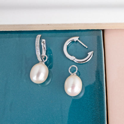 Kit Heath Revival Classic Pearl Glitz CZ Hoop Drop Earrings