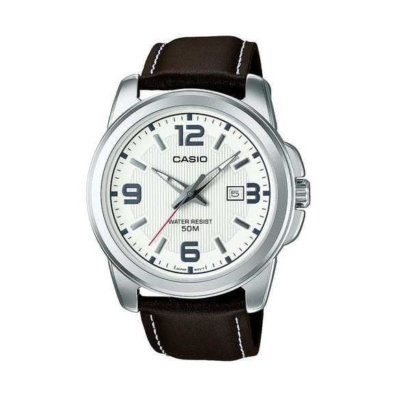 Casio 'Collection' Silver, White and Brown Stainless Steel Quartz Watch