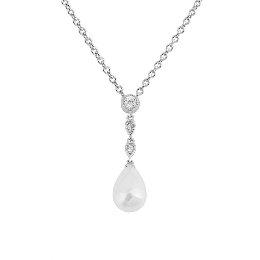 DF Shell Pearl Chain Drop Pendant With Diamonfire Zirconia