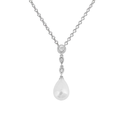 DF Shell Pearl Chain Drop Pendant With Diamonfire Zirconia