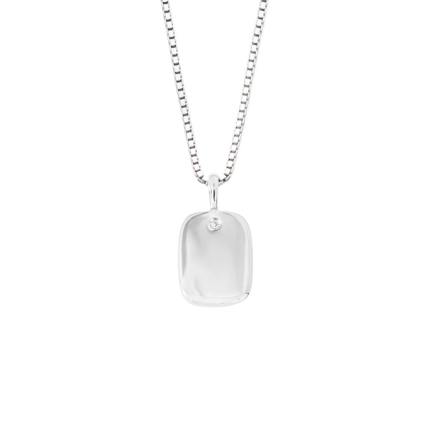 D for Diamond Rectangular Tag Pendant With Diamond In Recycled Silver