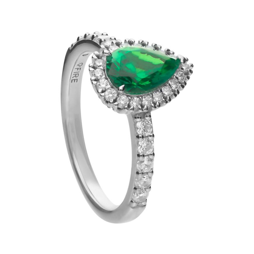 Diamond Fire Green Zirconia Teardrop Ring With Pave Surround