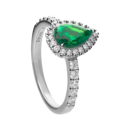 Diamond Fire Green Zirconia Teardrop Ring With Pave Surround