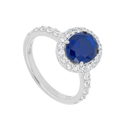 Diamond Fire Oval Blue Sapphire Zirconia Ring With Pave Surround