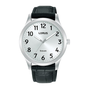 Lorus Gents S/Steel White Dial Leather Strap Watch