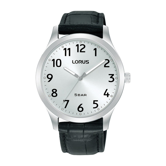 Lorus Gents S/Steel White Dial Leather Strap Watch