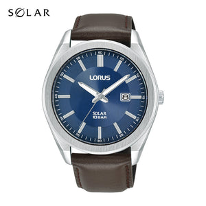 LORUS SOLAR GENTS S/STEEL BLUE DIAL STRAP WATCH