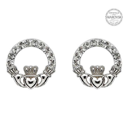 Sterling Silver CZ Claddagh Earrings