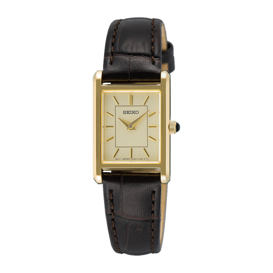 Seiko Quartz In Gold Tone With Leather Strap