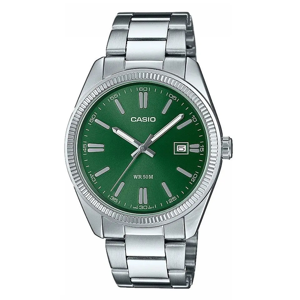Casio Analogue Green Dial Stainless Steel Bracelet Watch
