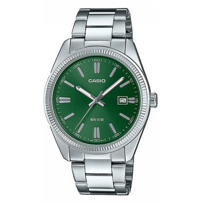 Casio Analogue Green Dial Stainless Steel Bracelet Watch