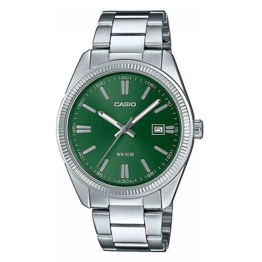 Casio Analogue Green Dial Stainless Steel Bracelet Watch