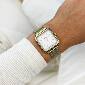 Cluse La Tétragone Mesh White, Gold Colour Bracelet Watch