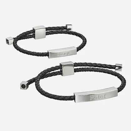 Fred Bennett Father and Son Leather Stainless Steel Bracelet Set